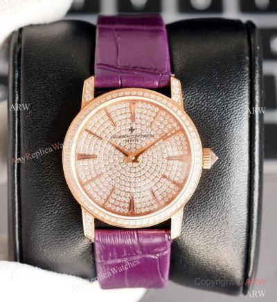 Swiss Grade Vacheron Constantin Traditionnelle Ultra-Thin Iced Out Rose Gold Watch